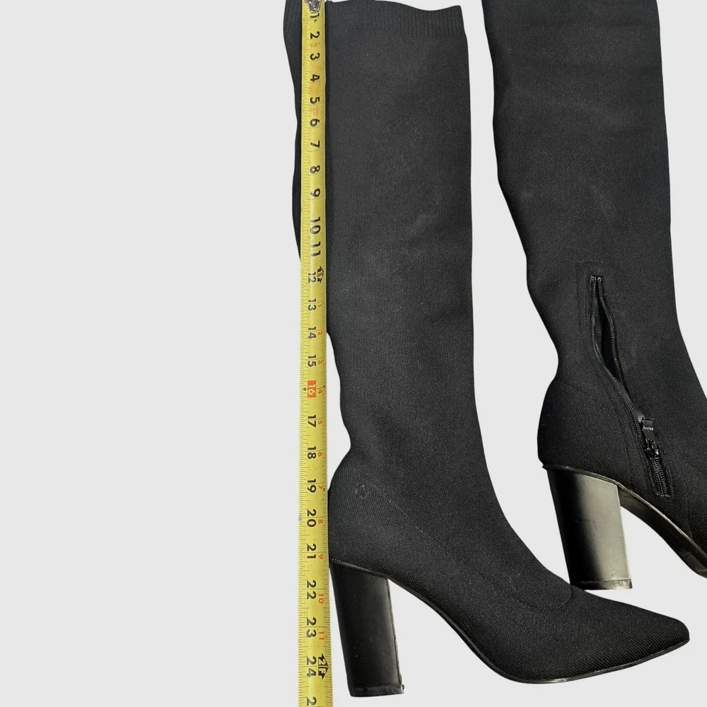 CUCCOO Black Knit Over The Knee‎ Sock Boots Pointed Toe Block Heel Womens Size 9